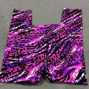 K-DEER K Deer Capri Length Leggings Pink Purple Yoga Workout Pants Size Small
